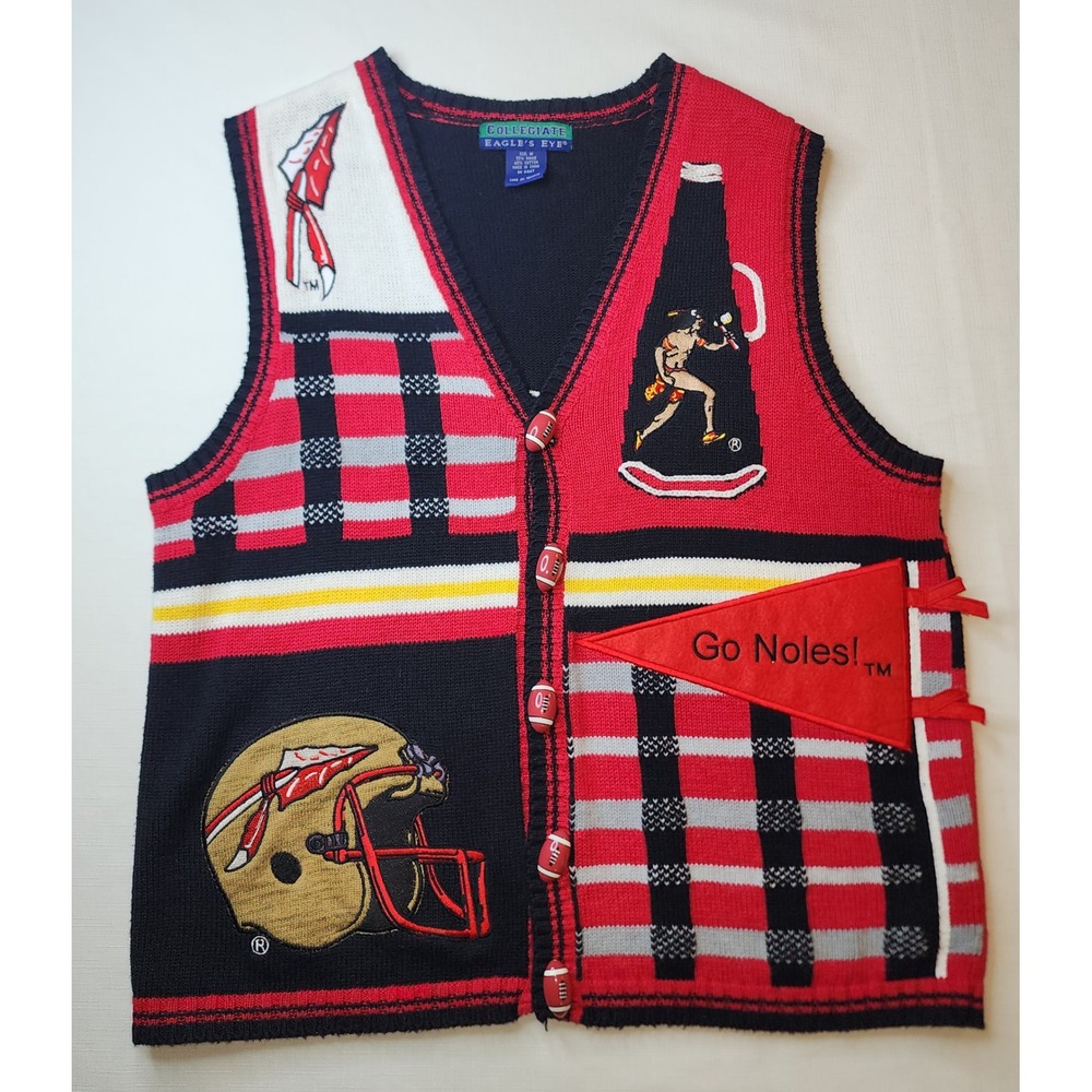 Vintage Florida State FSU Seminoles Sweater Vest Eagle's Eye Medium Football